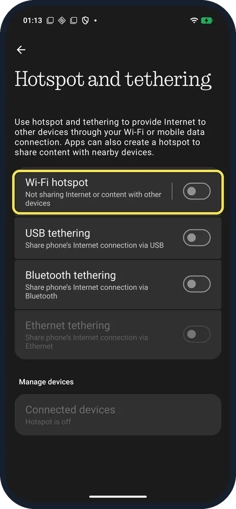 Android screenshot: Tap Wi-Fi hotspot