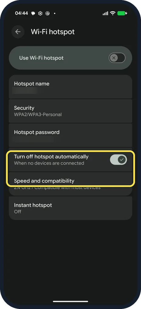 Android screenshot: Check the extra options