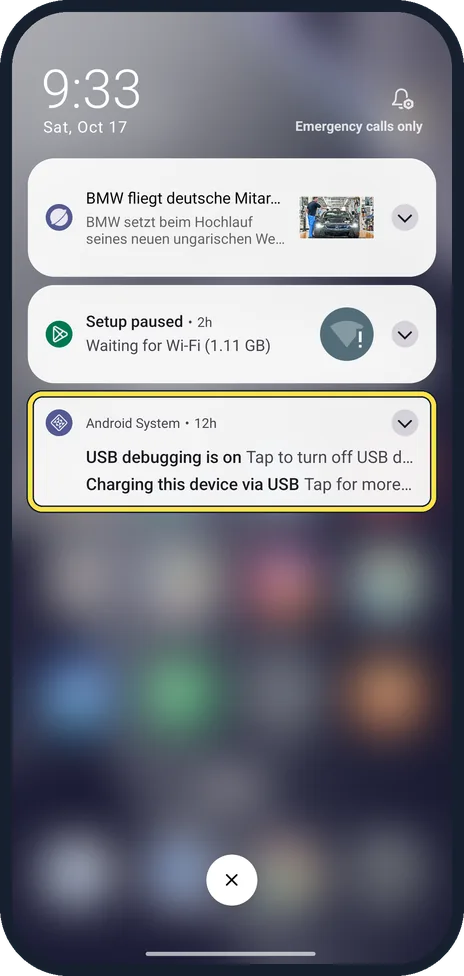 Android screenshot: Tap the USB notification