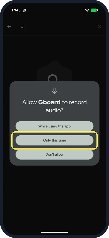 Android screenshot: Allow Gboard to record audio