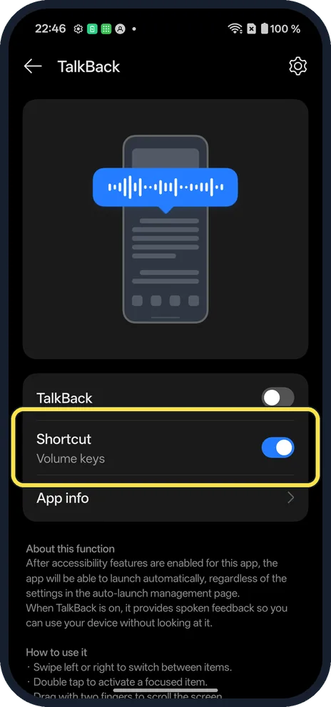Android screenshot: Check the shortcut