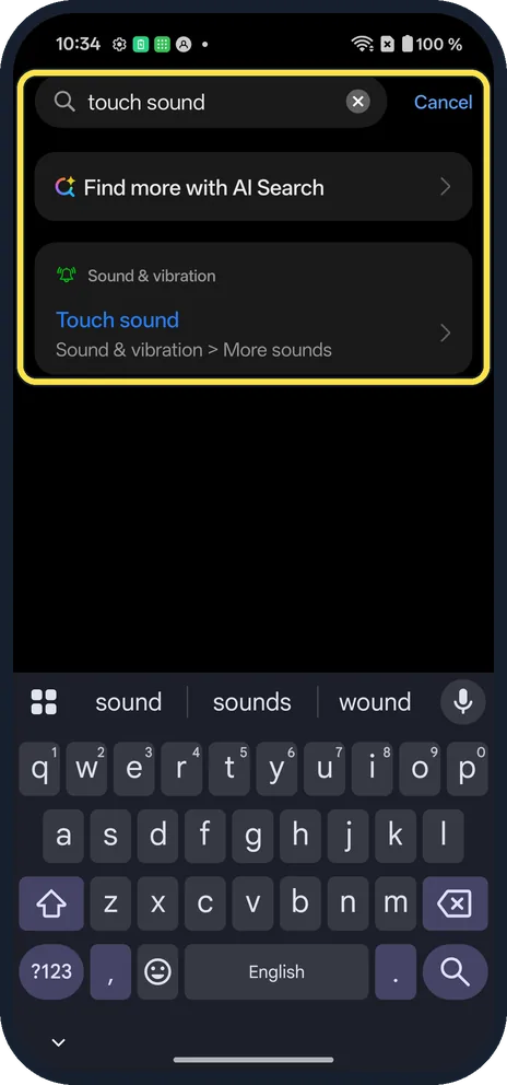 Screenshot from the guide: How to turn touch sounds on or off on a OnePlus (OxygenOS 16)