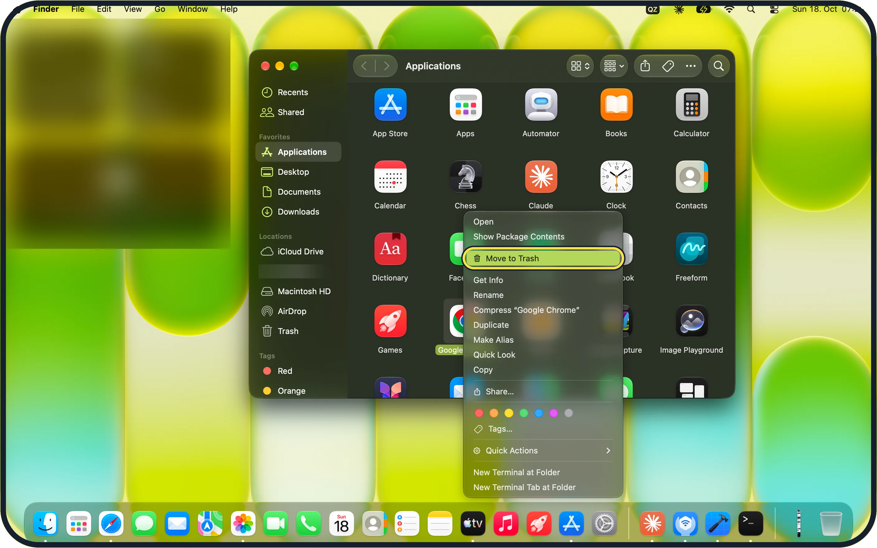 Mac screenshot: Choose Move to Trash