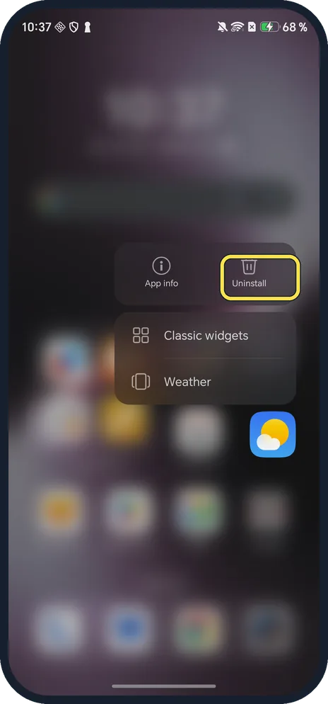 Android screenshot: Touch and hold the app icon