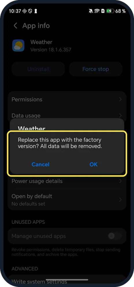 Android screenshot: Read the question, then OK