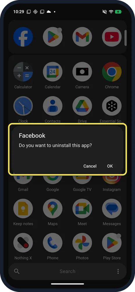 Android screenshot: Tap OK