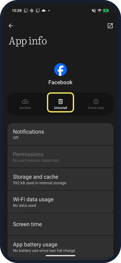 Android screenshot: Or use App info