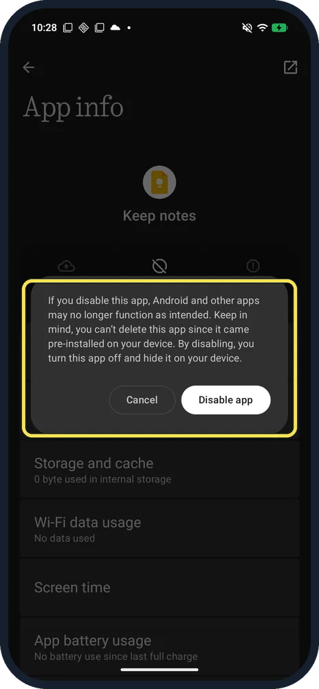 Screenshot from the guide: How to uninstall or disable apps on a Nothing Phone
