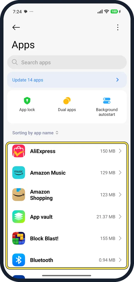 Screenshot from the guide: How to uninstall or disable preinstalled apps on a Xiaomi phone (HyperOS 3)