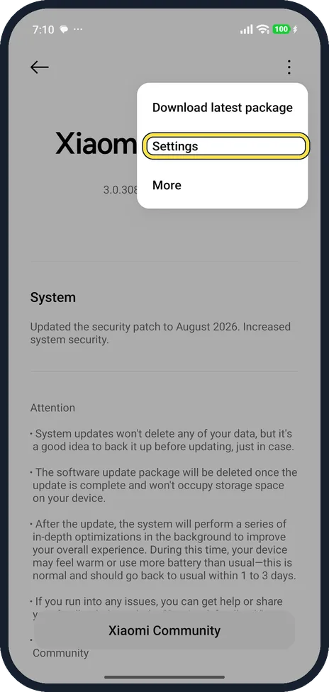 Android screenshot: Open the menu
