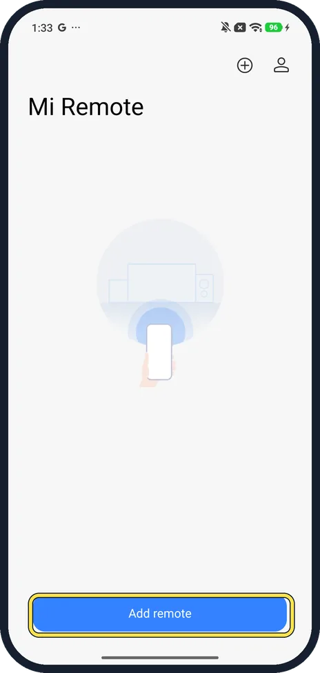 Android screenshot: Tap Add remote