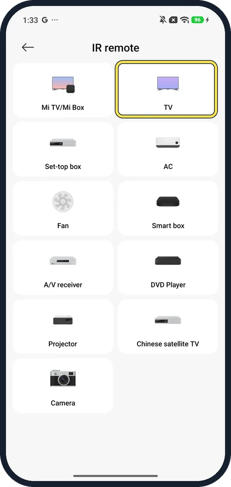 Android screenshot: Choose TV