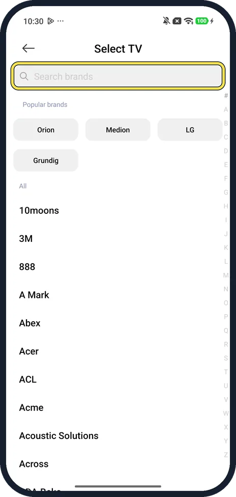 Android screenshot: Find your TV's brand