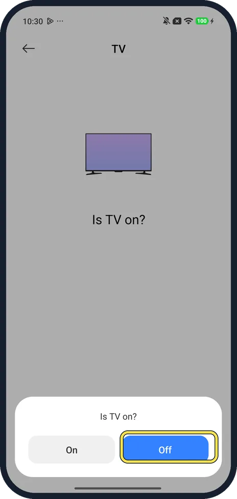 Android screenshot: Say whether the TV is on