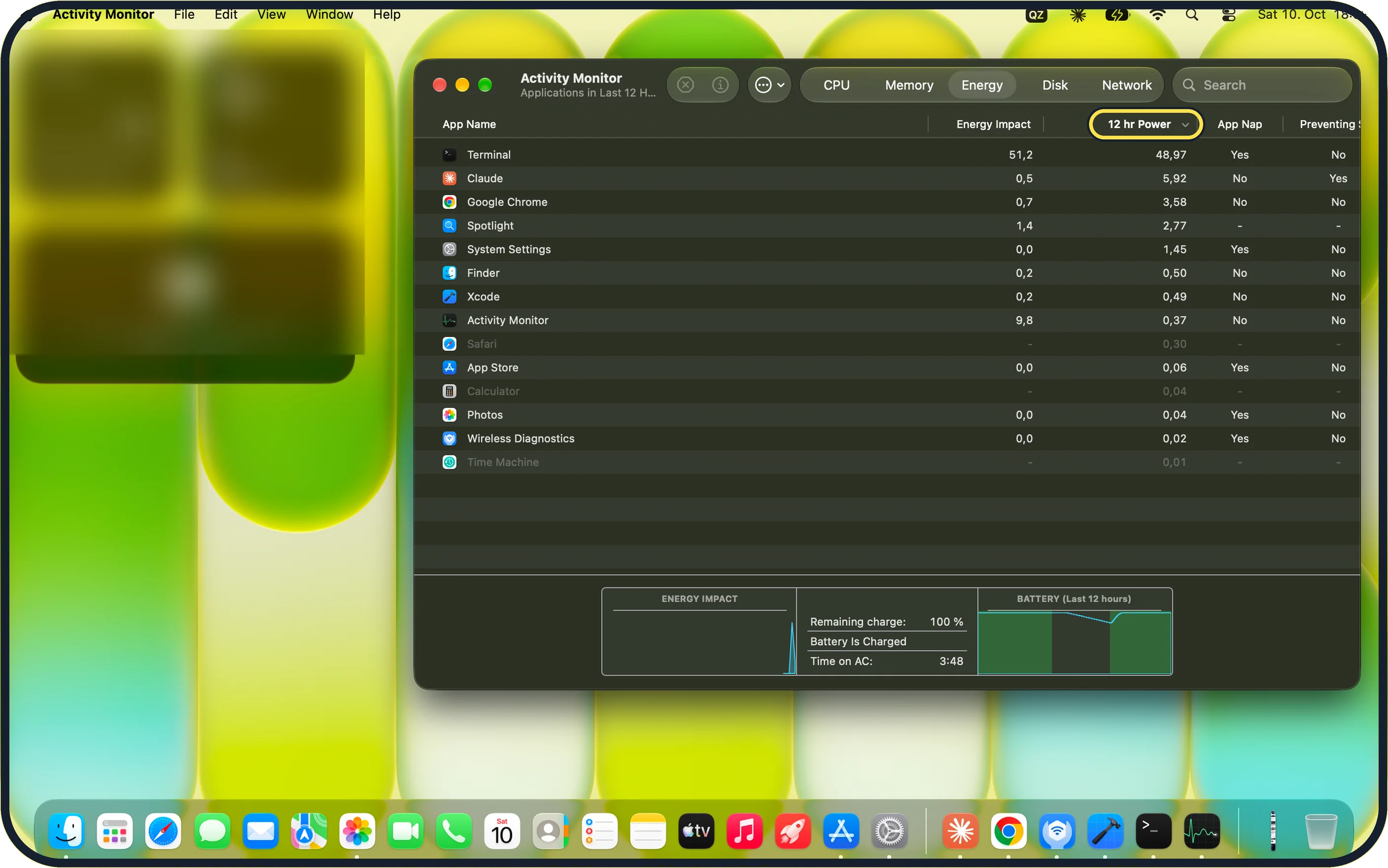 Mac screenshot: Look at the Energy tab