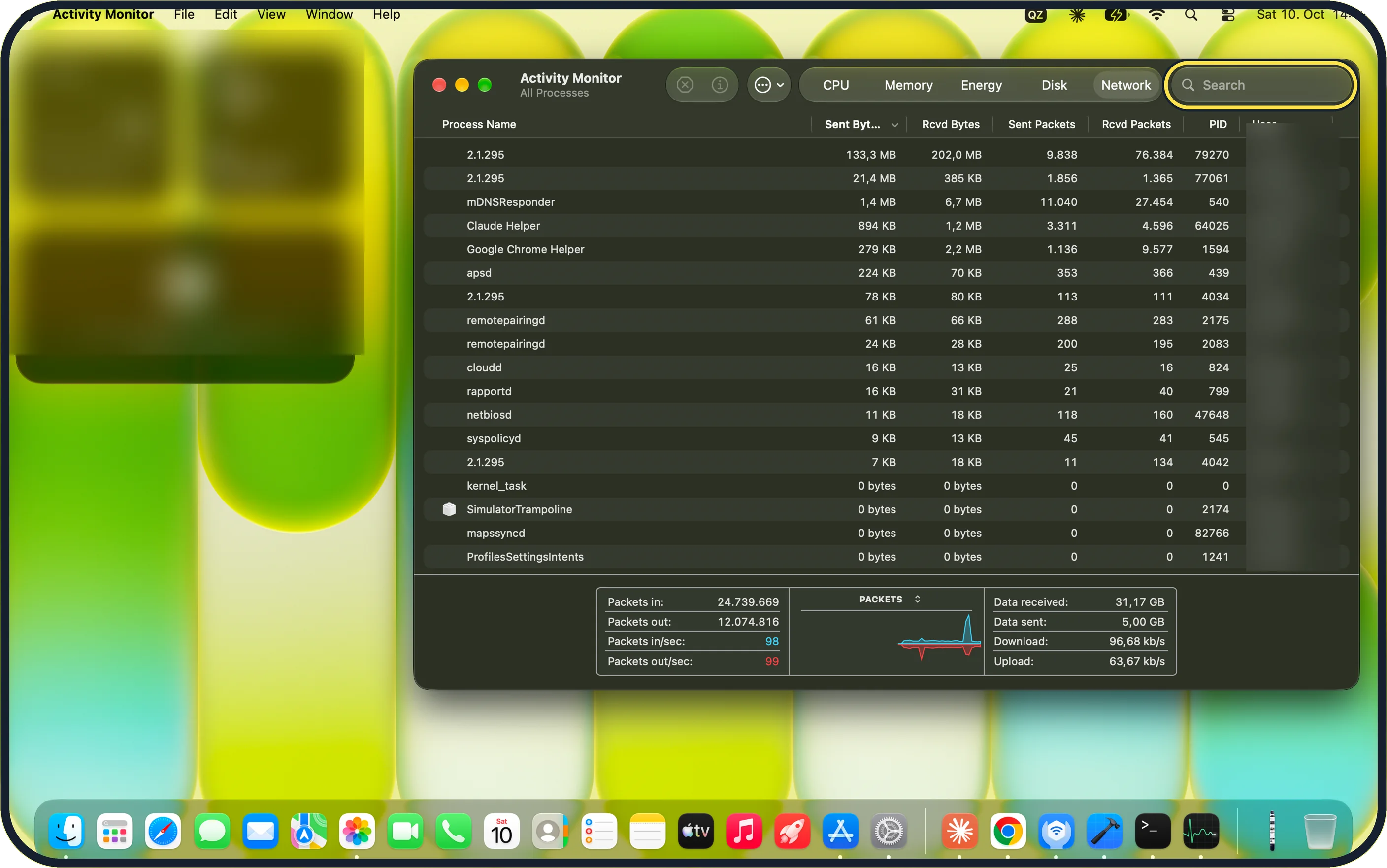 Mac screenshot: Find a process