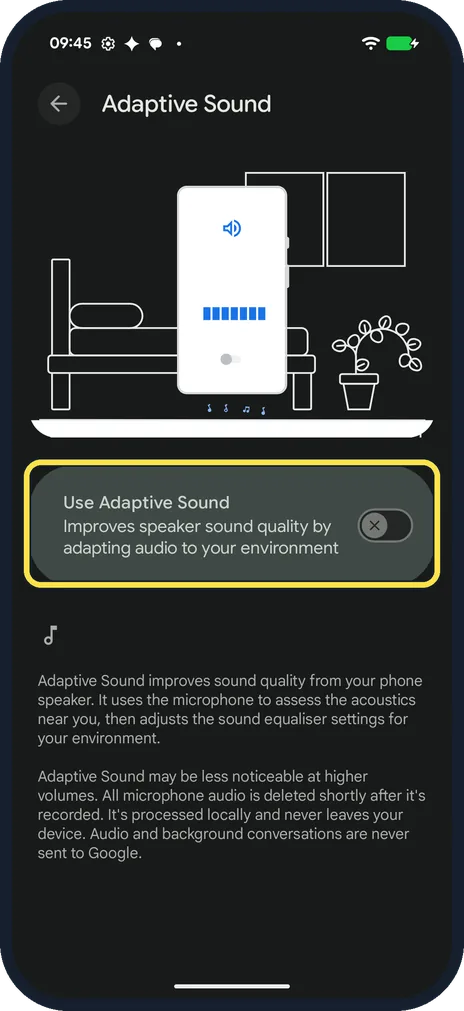 Android screenshot: Turn on Use Adaptive Sound