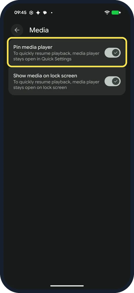 Android screenshot: Pin media player