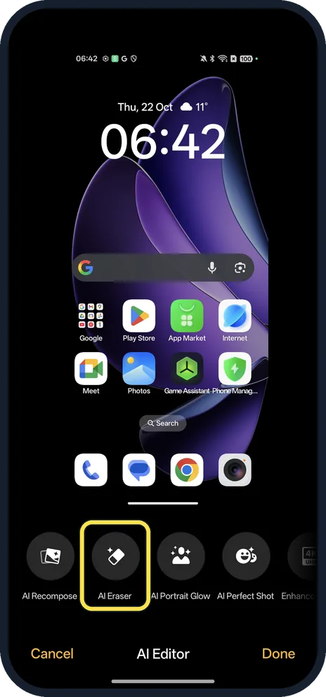 Android screenshot: Tap AI Eraser