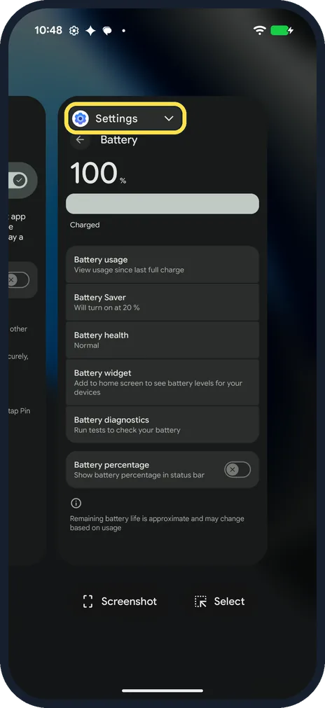 Android screenshot: Open Overview and tap the app icon