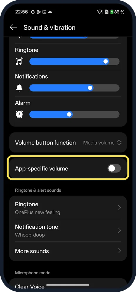 Screenshot from the guide: How to use App-specific volume on a OnePlus (OxygenOS 16)