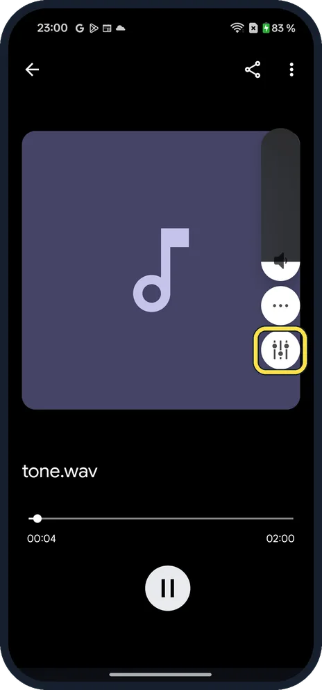 Android screenshot: Play sound and press a volume button