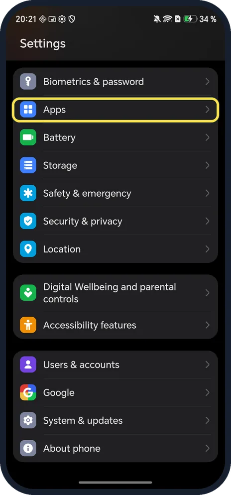 Android screenshot: Open Apps