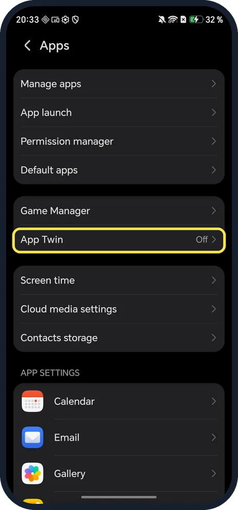 Android screenshot: Tap App Twin