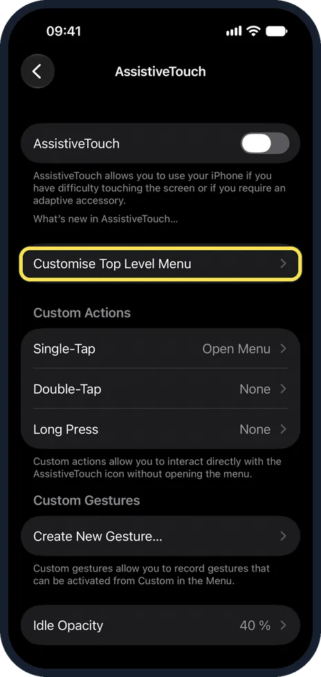 iPhone screen: Customise the menu