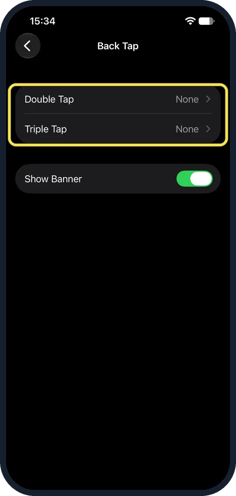 iPhone screen: Choose Double Tap or Triple Tap