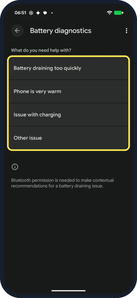 Android screenshot: Pick what you need help with