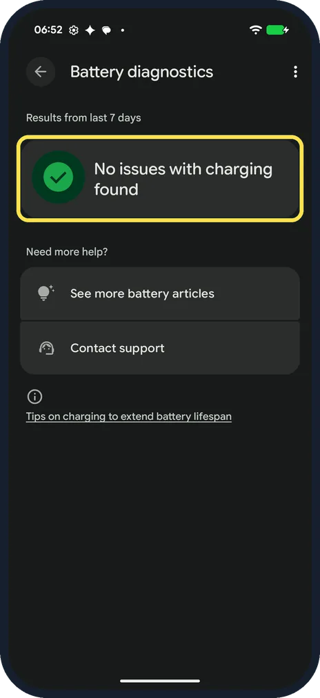 Android screenshot: Issue with charging