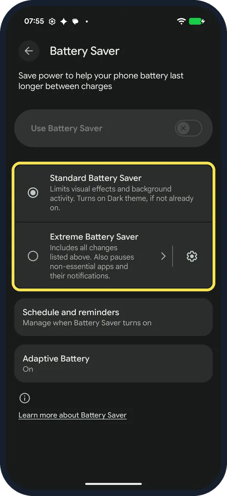 Android screenshot: Pick Standard or Extreme