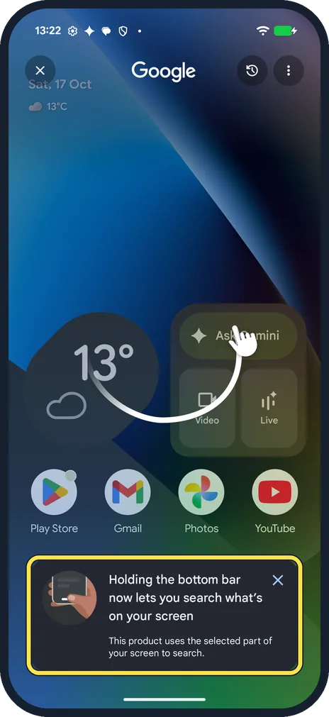 Android screenshot: Touch and hold the bottom bar
