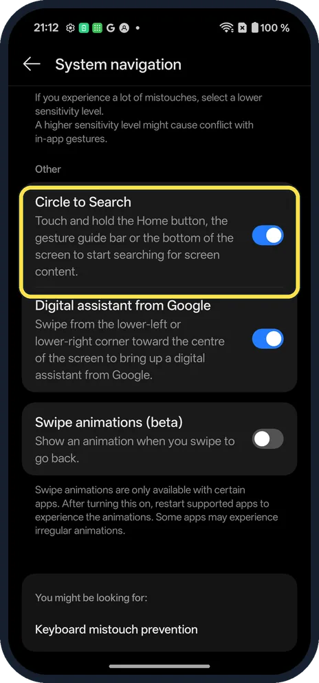 Android screenshot: The switch