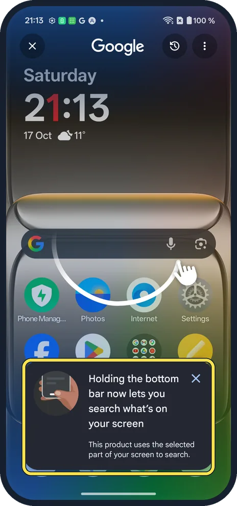 Android screenshot: Touch and hold the bar