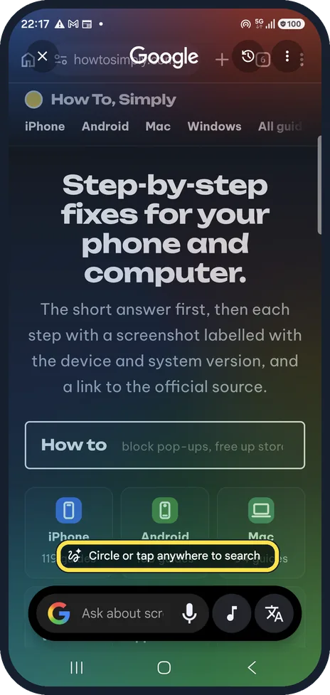 Android screenshot: Touch and hold Home