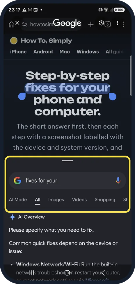 Android screenshot: Read the results