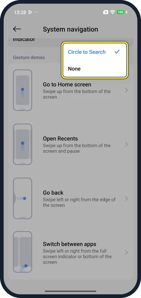 Android screenshot: Pick Circle to Search
