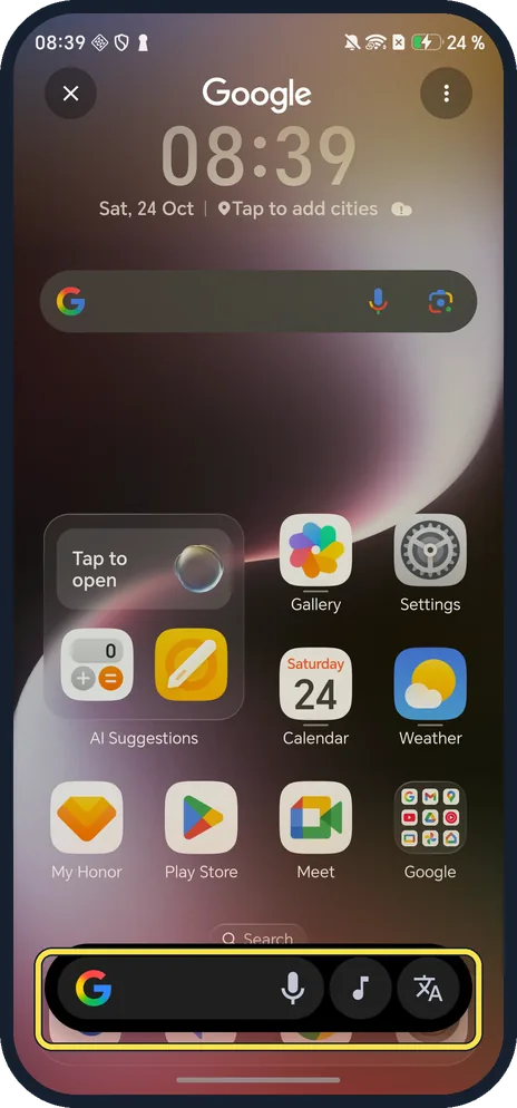 Android screenshot: Circle or tap what you want to search