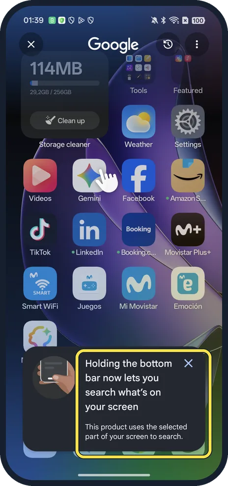 Android screenshot: Touch and hold the bottom bar