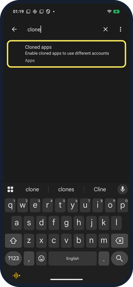 Android screenshot: Open Cloned apps