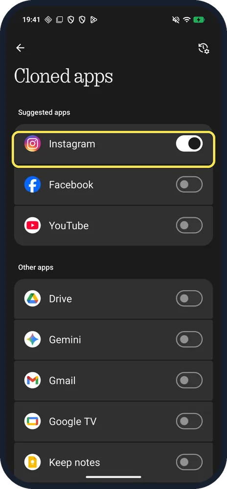Android screenshot: Turn on the switch next to an app