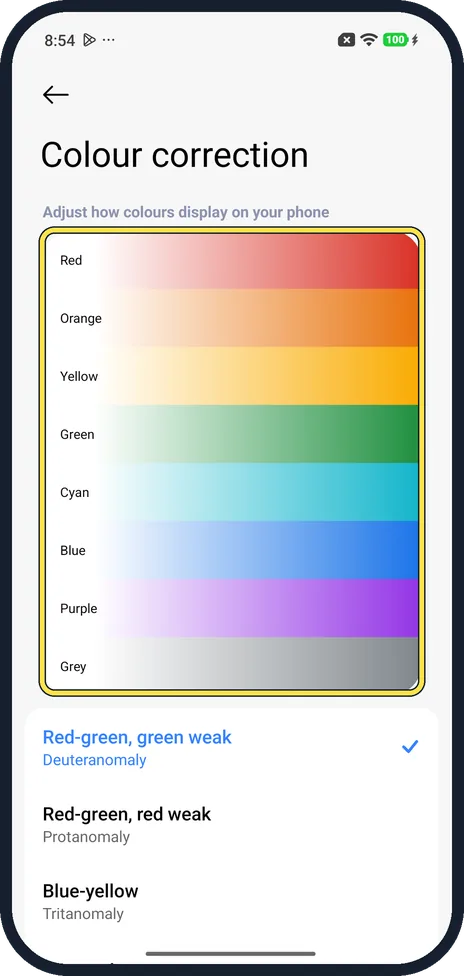 Android screenshot: Use the colour strip