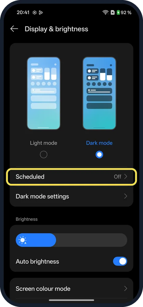 Android screenshot: Set a schedule