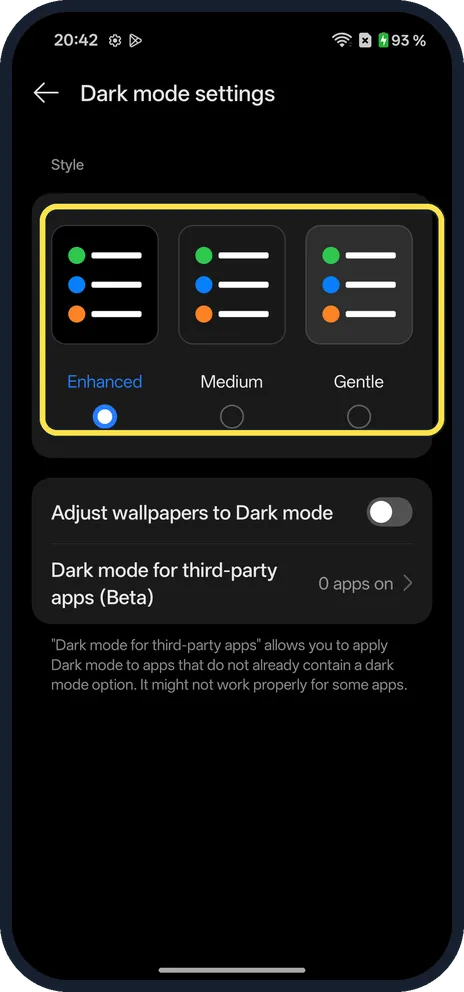 Android screenshot: Choose a style