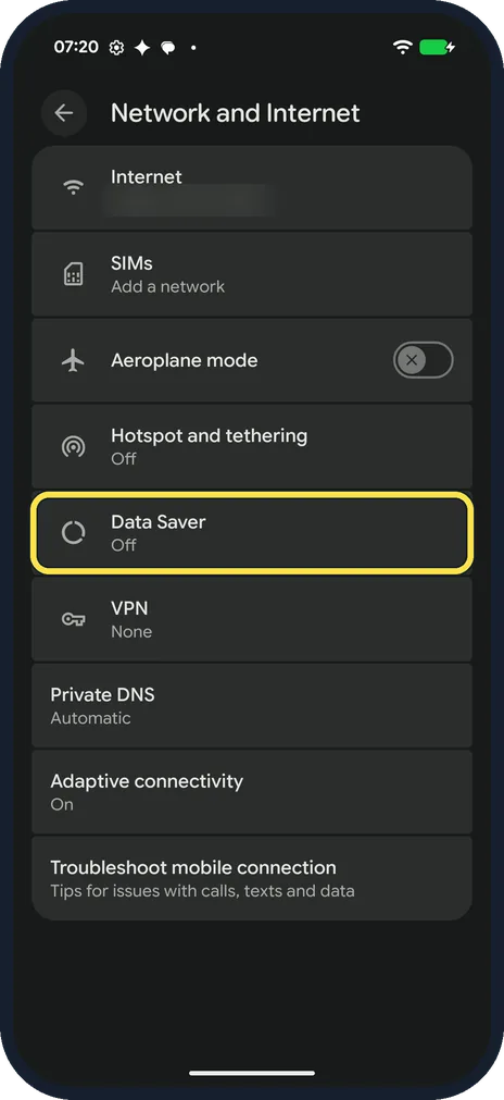 Screenshot from the guide: How to use Data Saver on a Google Pixel (Android 17)