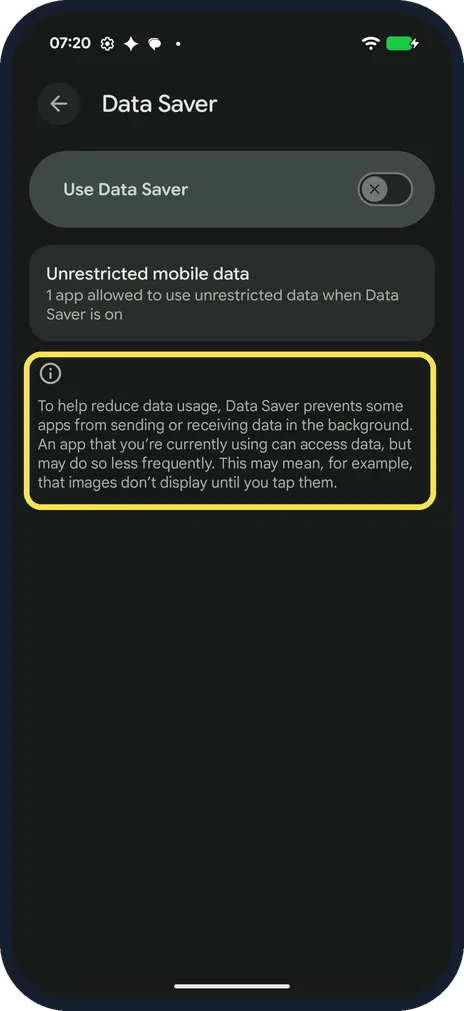 Android screenshot: Know what it does