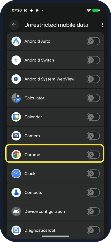 Android screenshot: Allow an app