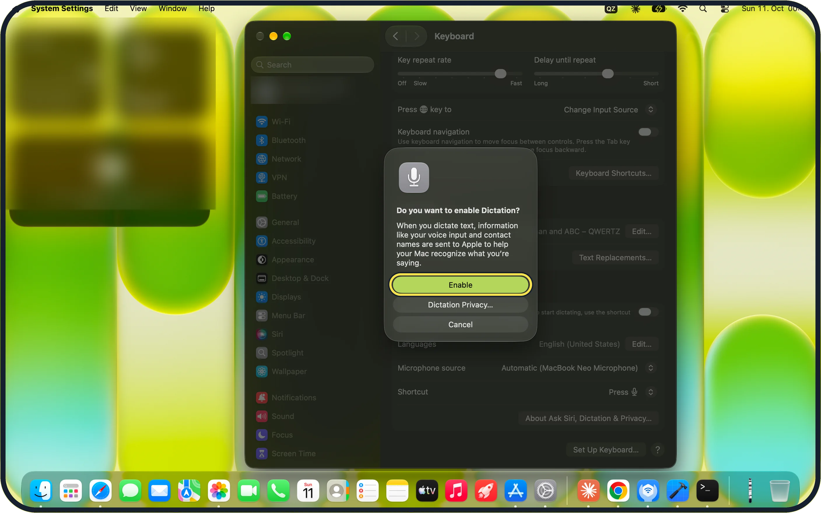 Mac screenshot: Click Enable